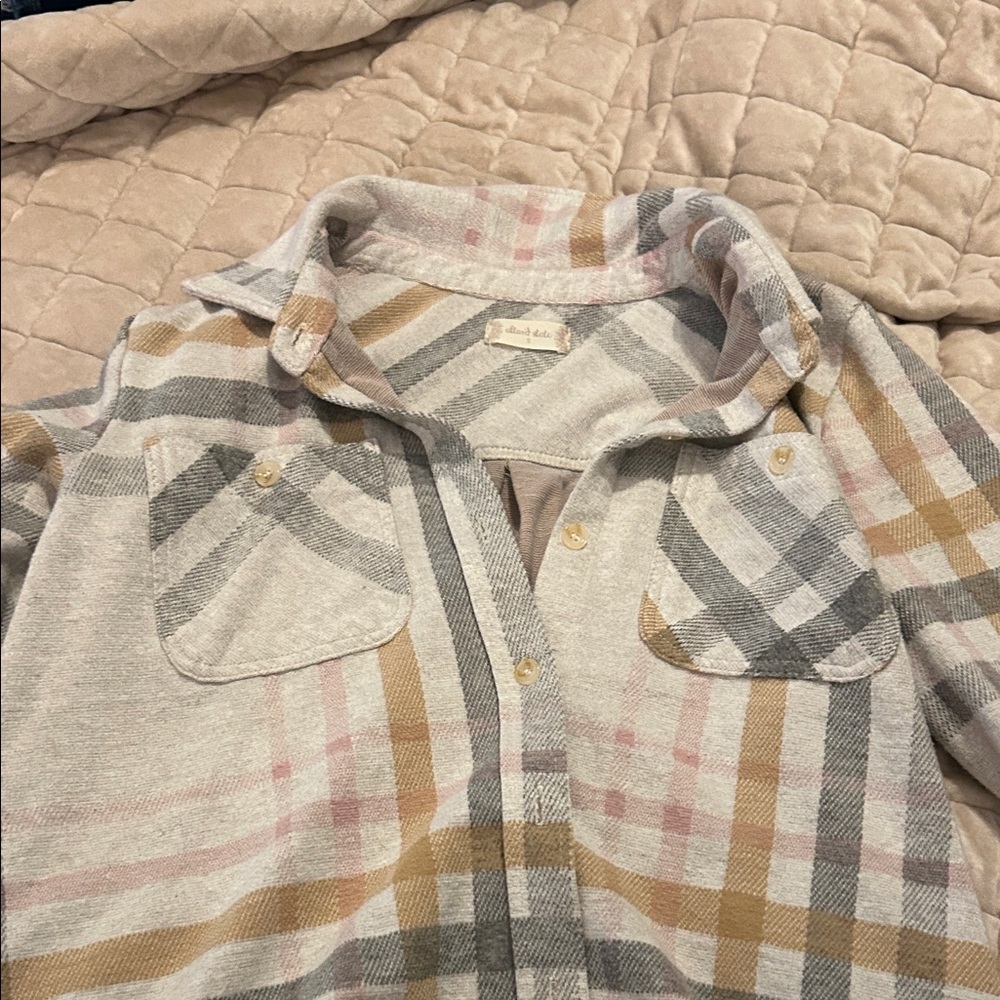 Altar'd State Gray and Cream Plaid Shirt